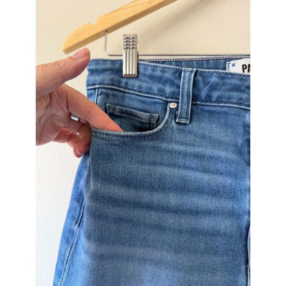 PAIGE Claudine High Rise Ankle Flare Jeans Medium Blue Raw Hem Size 29 - Picture 5 of 13